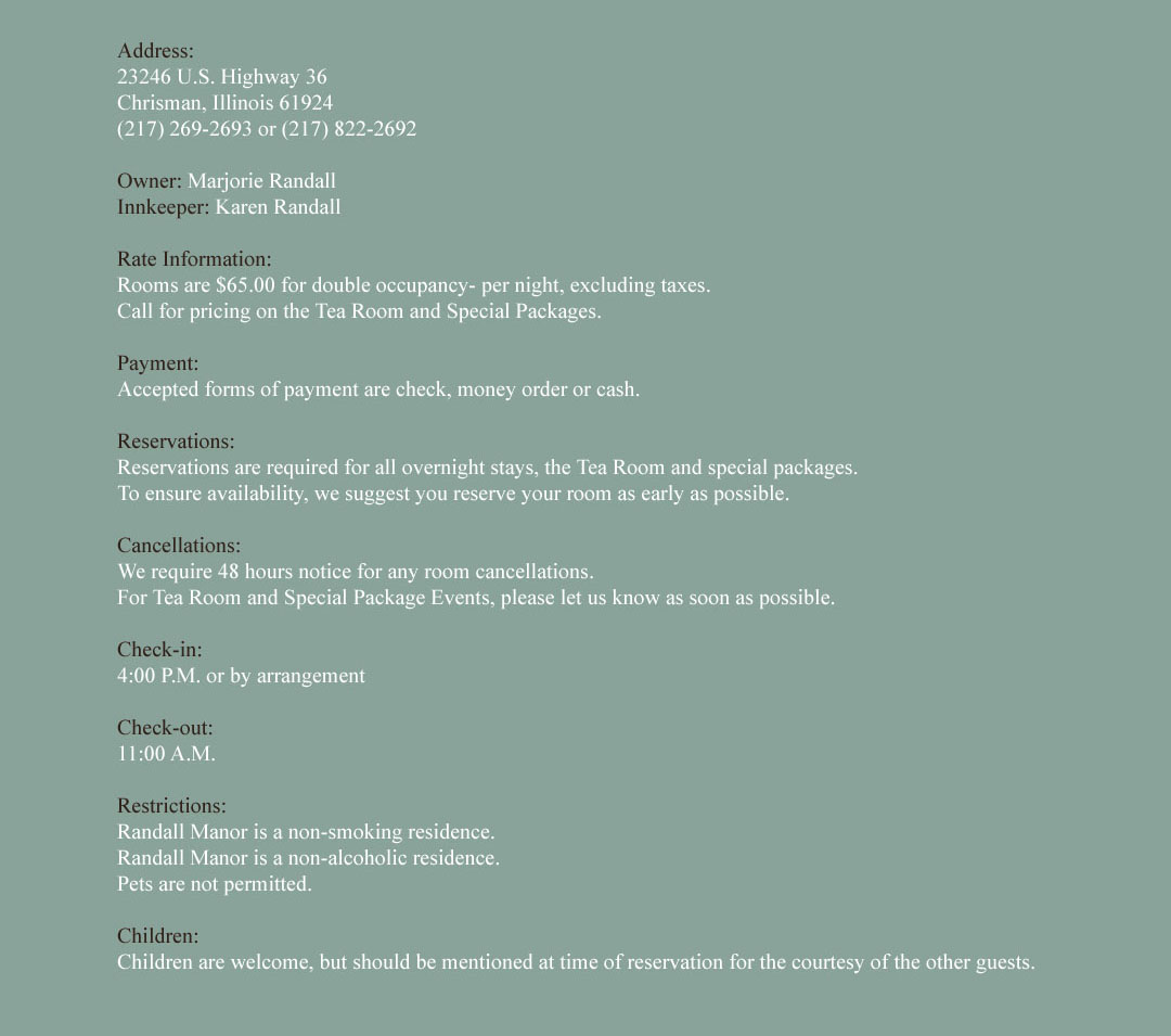 Randall Manor Bed & Breakfast Chrisman, IL